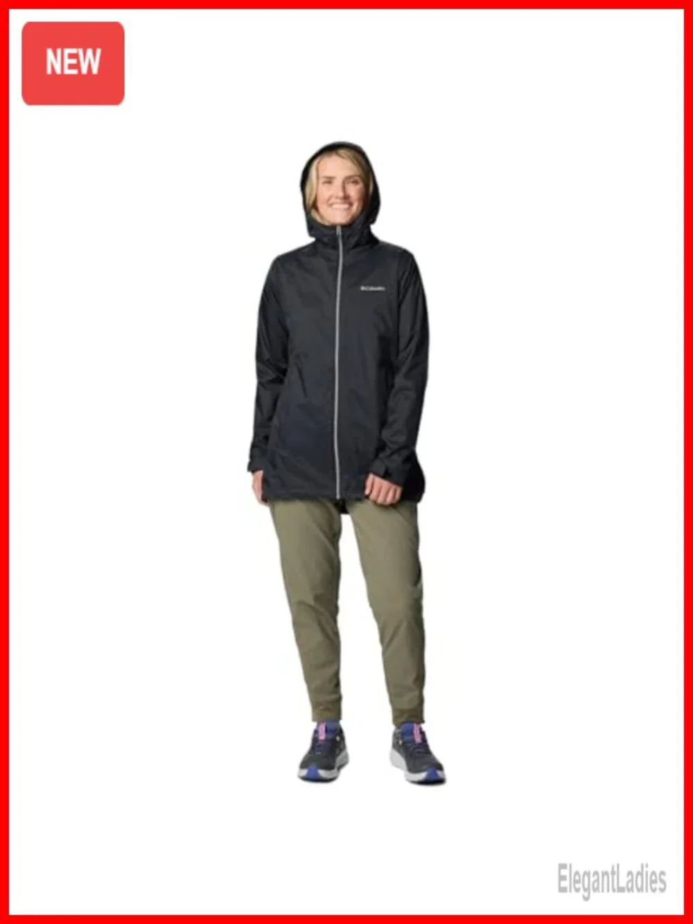 Columbia Women's Nylon Rain Jacket Long Lined Hooded Zipper Pockets